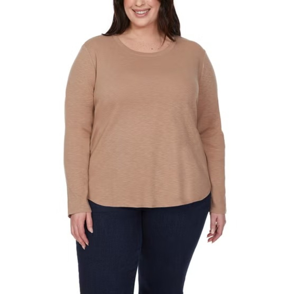 Kirkland Signature Women's Long Sleeve Slub Tee, Brown, Size: 2XL, New